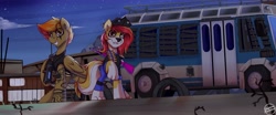 Size: 5750x2400 | Tagged: safe, artist:shadowreindeer, imported from derpibooru, oc, big cat, hybrid, lion, pegasus, borderlands, bus, commission, crossover, gun, lion pony, weapon