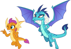 Size: 7090x4916 | Tagged: safe, artist:frownfactory, artist:mattbas, edit, imported from derpibooru, vector edit, princess ember, smolder, dragon, she's all yak, .svg available, absurd resolution, cute, dragoness, duo, duo female, female, flying, high res, one eye closed, pointing, simple background, smolderbetes, svg, transparent background, vector, wings