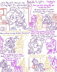 Size: 4779x6013 | Tagged: safe, artist:adorkabletwilightandfriends, imported from derpibooru, moondancer, starlight glimmer, twilight sparkle, oc, oc:pinenut, alicorn, cat, comic:adorkable twilight and friends, equestria girls, equestria girls series, lost and found, adorkable, adorkable twilight, butt, clothes, comic, cute, denim, dork, friendship, glasses, glimmer glutes, jeans, key, kitchen, looking at butt, looking at something, lost, my little pony equestria girls: better together, nervous, pants, plot, slice of life, sly, smiling, sweat, sweater, twilight sparkle (alicorn), upset, walking away, worried