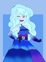 Size: 1280x1707 | Tagged: safe, artist:lirudraw, imported from derpibooru, oc, oc only, oc:jemimasparkle, human, equestria girls, clothes, cute, dress, evening gloves, female, gloves, gown, jewelry, long gloves, necklace, ocbetes, one eye closed, open mouth, open smile, princess, smiling, solo, wink