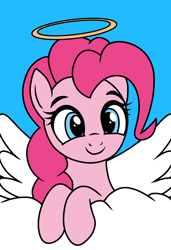 Size: 1024x1500 | Tagged: safe, artist:vomitvomiting, imported from derpibooru, angel wings, pinkie pie, pony, halo, pinktober, solo