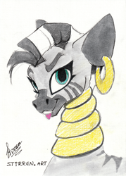 Size: 3496x4888 | Tagged: safe, artist:stirren, imported from derpibooru, zecora, zebra, bust, portrait, scan, traditional art