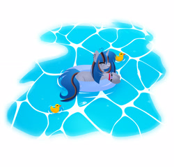 Size: 3118x3000 | Tagged: safe, artist:princessmoonsilver, imported from derpibooru, oc, bird, duck, pony, unicorn, horn, pool toy, solo, swimming pool