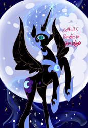 Size: 1451x2115 | Tagged: safe, artist:grimbloody, imported from derpibooru, nightmare moon, alicorn, pony, female, full moon, mare, moon, rearing, solo, spread wings, wings