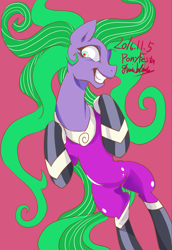 Size: 1452x2112 | Tagged: safe, artist:grimbloody, imported from derpibooru, mane-iac, earth pony, pony, female, grin, mare, simple background, smiling, solo