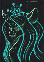 Size: 4936x6920 | Tagged: safe, artist:stirren, imported from derpibooru, queen chrysalis, changeling, pony, bust, crown, jewelry, portrait, regalia, scan, simple background, transparent background