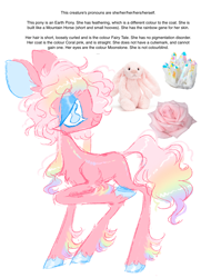 Size: 1016x1407 | Tagged: safe, artist:twinklewish, artist:webkinzworldz, imported from derpibooru, oc, oc only, oc:rosey posey, earth pony, pony, 2021, bangs, big ears, big eyes, big head, blank flank, blue eyes, blue eyeshadow, blue hooves, chest fluff, colored fetlocks, colored hooves, colored pinnae, colored sketch, crystal, ear fluff, earth pony oc, eyeshadow, female, female oc, flower, gradient mane, gradient tail, hooves, long legs, long mane, long tail, makeup, mare, mare oc, multicolored hair, multicolored mane, no catchlights, oc generator, old art, open mouth, open smile, pink coat, pink mane, pink tail, plushie, profile, rainbow hair, rainbow skin, rainbow tail, raised hoof, rose, shiny hooves, sidebangs, simple background, sketch, smiling, solo, standing on three hooves, tail, text, thin legs, underhoof, wavy mane, wavy tail, white background