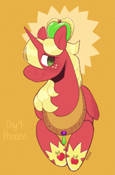 Size: 949x1448 | Tagged: safe, artist:beyhr, imported from derpibooru, big macintosh, alicorn, pony, do princesses dream of magic sheep, alicornified, crown, freckles, jewelry, ponytober, princess big mac, race swap, regalia, solo, yoke