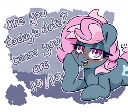 Size: 1369x1200 | Tagged: safe, artist:lou, oc, oc only, pony, dialogue, female, looking at you, lying down, mare