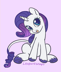 Size: 700x823 | Tagged: safe, artist:leopardsnaps, imported from derpibooru, rarity, pony, unicorn, cute, female, head tilt, horn, leonine tail, mare, open mouth, purple background, purple hooves, raribetes, simple background, sitting, smiling, solo, spread legs, spreading, tail, unshorn fetlocks