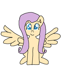 Size: 775x821 | Tagged: safe, artist:frogtable125, imported from derpibooru, fluttershy, pegasus, pony, female, looking at you, mare, simple background, sitting, smiling, solo, spread wings, white background, wings