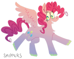 Size: 1114x884 | Tagged: safe, artist:smippers, imported from derpibooru, pinkie pie, pegasus, pony, lineless, open mouth, open smile, pegasus pinkie pie, race swap, simple background, smiling, solo, transparent background