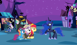 Size: 10040x5872 | Tagged: safe, artist:longplex, artist:uranus98, imported from derpibooru, apple bloom, princess celestia, princess luna, scootaloo, sweetie belle, twilight sparkle, cloak, clothes, nightmare night