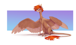 Size: 2537x1520 | Tagged: safe, artist:eugenchen, imported from derpibooru, oc, oc only, oc:miha bug, pegasus, pony, abstract background, female, glasses, leonine tail, mare, round glasses, sitting, spread wings, tail, wings