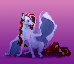 Size: 2503x2169 | Tagged: safe, artist:eugenchen, imported from derpibooru, oc, oc only, oc:pen rose, bat pony, pony, claws, female, gradient background, mare, solo, spread wings, wing claws, wings