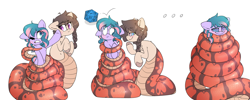 Size: 7000x2800 | Tagged: safe, artist:fluffyxai, imported from derpibooru, oc, oc only, oc:berry twist, lamia, original species, coiled, coils, fetish, hypno eyes, hypnosis, hypnosis fetish, hypnotized, kaa eyes, nervous, smiling, sweat, wrapped up