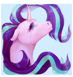 Size: 2067x2168 | Tagged: safe, artist:eugenchen, imported from derpibooru, starlight glimmer, pony, unicorn, crying, curved horn, female, horn, mare, solo