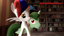 Size: 1920x1080 | Tagged: safe, artist:dennisonsfm, oc, oc only, bat pony, pony, 3d, bat pony oc, bat wings, duo male and female, female, hat, looking at each other, male, mare, stallion, wings