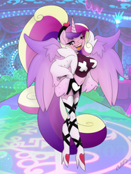 Size: 3000x4000 | Tagged: safe, artist:miniferu, imported from derpibooru, princess cadance, anthro, clothes, commission, costume, hellaverse, helluva boss, verosika mayday