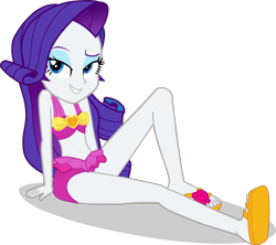 Size: 1467x1303 | Tagged: safe, alternate version, artist:dustinwatsongkx, imported from derpibooru, rarity, human, equestria girls, bare shoulders, belly, belly button, bikini, clothes, clothes swap, feet, female, midriff, one-piece swimsuit, pinkie pie swimsuit, sandals, simple background, sleeveless, solo, swimsuit, swimsuit swap, transparent background, vector