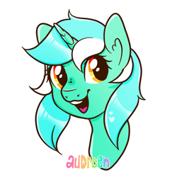 Size: 2100x2100 | Tagged: safe, artist:mavdpie, imported from derpibooru, lyra heartstrings, pony, unicorn, black outlines, bust, horn, portrait, simple background, smiling, solo, white background