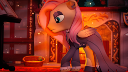 Size: 5120x2880 | Tagged: safe, artist:silkworm205, imported from derpibooru, part of a set, fluttershy, pegasus, series:silkworm205's weekly artwork 2024, 3d, angry, black eyeshadow, black lipstick, book, buttergoth, butterscotch, clothes, colored eyebrows, colored wings, colored wingtips, download at source, downloadable, dress, ear piercing, earring, eyeshadow, fire, fireplace, fluffy hair, fluffy mane, fluttergoth, folded wings, gothic, jewelry, lipstick, makeup, male, piercing, rule 63, sad, scowl, shield, shirt, shoes, solo, source filmmaker, source filmmaker resource, unshorn fetlocks, wings