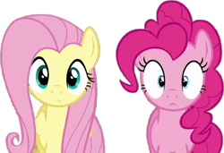 Size: 1008x689 | Tagged: safe, imported from derpibooru, fluttershy, pinkie pie, earth pony, pegasus, duo, duo female, female, simple background, transparent background