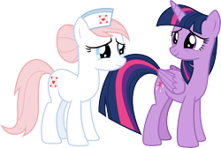 Size: 4453x3000 | Tagged: safe, artist:cloudy glow, imported from derpibooru, nurse redheart, twilight sparkle, alicorn, earth pony, duo, duo female, female, twilight sparkle (alicorn), vector