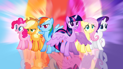 Size: 1280x720 | Tagged: safe, artist:lillianlover2007, imported from derpibooru, applejack, fluttershy, pinkie pie, rainbow dash, rarity, twilight sparkle, alicorn, earth pony, pegasus, unicorn, female, horn, mane six, twilight sparkle (alicorn)