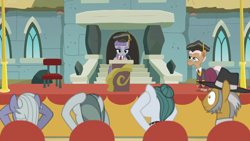 Size: 1920x1080 | Tagged: safe, imported from derpibooru, screencap, cloudy quartz, igneous rock pie, limestone pie, marble pie, maud pie, rusty tenure, earth pony, pony, rock solid friendship, clothes, female, graduation, graduation cap, hat, male, maud pie's tie, necktie, pie family, pie sisters, podium, quartzrock, rocktorate, shipping, siblings, sisters, straight