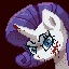 Size: 64x64 | Tagged: safe, artist:av, imported from derpibooru, rarity, pony, unicorn, blood, blue eyes, digital art, horn, nosebleed, pixel art, purple hair, purple mane, simple background, solo, white coat