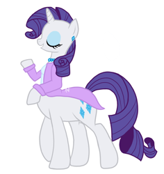 Size: 980x1039 | Tagged: safe, artist:av, imported from derpibooru, rarity, pony, taur, unicorn, alternate universe, clothes, eyes closed, eyeshadow, horn, makeup, purple hair, purple mane, simple background, solo, white background, white coat