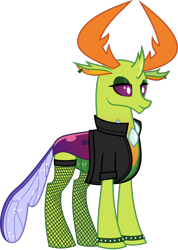 Size: 1068x1504 | Tagged: safe, artist:byteslice, imported from derpibooru, thorax, changedling, changeling, .svg available, clothes, ear piercing, earring, eyeshadow, fishnet clothing, fishnets, goth, jewelry, king thorax, makeup, piercing, simple background, socks, spiked wristband, stockings, svg, thigh highs, transparent background, vector, wristband