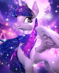 Size: 1080x1350 | Tagged: safe, imported from derpibooru, part of a set, twilight sparkle, alicorn, pony, the last problem, close-up, concave belly, ethereal mane, female, figurine, kwistal plus, looking back, mare, mighty jaxx, official, older, older twilight, older twilight sparkle (alicorn), partially open wings, princess twilight 2.0, slender, smiling, standing, tall, thin, toy, twilight sparkle (alicorn), wings