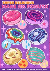 Size: 2331x3307 | Tagged: safe, artist:rivin177, imported from derpibooru, applejack, fluttershy, pinkie pie, rainbow dash, rarity, twilight sparkle, donut, food, frosting, mane six, ponut donut, sprinkles