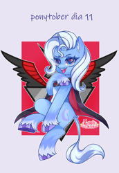 Size: 1984x2880 | Tagged: safe, artist:zackchibi, imported from derpibooru, trixie, classical unicorn, pony, unicorn, alicorn amulet, cloven hooves, female, high res, horn, leonine tail, mare, open mouth, open smile, ponytober, ponytober 2024, simple background, smiling, solo, unshorn fetlocks, white background