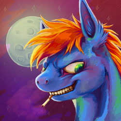 Size: 1000x1000 | Tagged: safe, artist:baccizoof, imported from derpibooru, oc, oc only, pony, cigarette, full moon, moon, solo