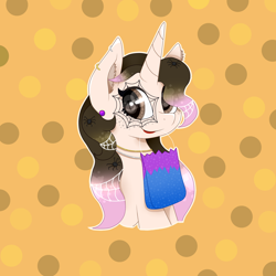 Size: 2000x2000 | Tagged: safe, artist:kathepart, imported from derpibooru, oc, oc only, oc:kinna-ca, spider, unicorn, collar, ear piercing, earring, halloween, holiday, horn, jewelry, looking at you, piercing, simple background, solo, spider web