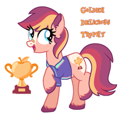 Size: 743x697 | Tagged: safe, imported from derpibooru, oc, oc:golden delicious trophy, earth pony, bandaid, bandaid on nose, base used, blue eyes, buckball uniform, ear fluff, earth pony oc, freckles, hoof fluff, magical lesbian spawn, markings, next generation, offspring, parent:applejack, parent:rarity, parents:rarijack, reference sheet, trophy cutie mark, unshorn fetlocks