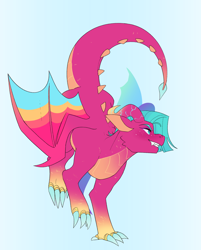 Size: 1836x2287 | Tagged: safe, artist:aztrial, imported from derpibooru, dragon, blaize skysong, dragoness, female, g5, grin, light blue background, simple background, smiling, solo, unitober 2024