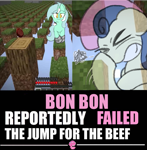 Size: 1163x1187 | Tagged: safe, artist:starbounce, bon bon, lyra heartstrings, sweetie drops, pony, boots, duo, facehoof, female, mare, meme, minecraft, parkour civilization, ponified, raw beef, raw chicken, shoes, smug