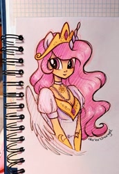 Size: 2152x3135 | Tagged: safe, artist:dariarchangel, imported from derpibooru, princess celestia, alicorn, human, alicorn wings, beads, beautiful, celestia's crown, choker, chokerlestia, clothes, cute, cutelestia, dress, eared humanization, ethereal hair, female, gem, gloves, halfbody, horn, horned humanization, humanized, jewelry, long hair, long horn, necklace, peytral, photo, pink eyes, pink hair, pink-mane celestia, pretty, puffy sleeves, sketchbook, solo, unicorn horn, white dress, winged humanization, wings, woman, young celestia