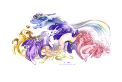 Size: 1200x800 | Tagged: safe, artist:fleebites, imported from derpibooru, applejack, fluttershy, pinkie pie, rainbow dash, rarity, spike, twilight sparkle, dragon, earth pony, pegasus, pony, unicorn, abstract, female, horn, male, mane seven, mane six, mare, simple background, surreal, unicorn twilight, white background