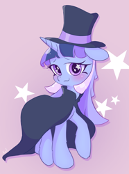 Size: 1952x2620 | Tagged: safe, artist:kaf_pone, imported from derpibooru, oc, oc only, oc:flawless sparklemoon, pony, unicorn, blushing, cloak, clothes, female, hat, horn, looking at you, mare, my little pony the movie: the death of twilight sparkle, simple background, solo, solo female, top hat