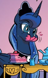 Size: 270x438 | Tagged: safe, imported from derpibooru, princess luna, alicorn, cake, cheek bulge, crown, cute, food, jewelry, lunabetes, messy eating, regalia