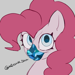 Size: 4096x4096 | Tagged: safe, artist:metaruscarlet, imported from derpibooru, pinkie pie, earth pony, pony, cracks, gem, gray background, looking at you, simple background, solo