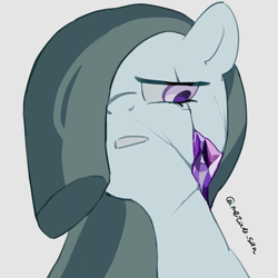 Size: 4096x4096 | Tagged: safe, artist:metaruscarlet, imported from derpibooru, marble pie, earth pony, pony, cracks, gem, gray background, one eye covered, simple background, solo