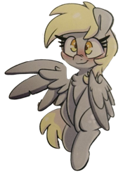 Size: 418x597 | Tagged: safe, artist:lou, edit, imported from derpibooru, derpy hooves, pegasus, pony, background removed, bipedal, blushing, chest fluff, simple background, smiling, transparent background