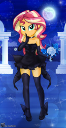 Size: 2343x4495 | Tagged: safe, artist:charliexe, sunset shimmer, equestria girls, breasts, clothes, evening gloves, female, gloves, long gloves, night, solo, solo female