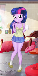 Size: 2845x5659 | Tagged: safe, artist:charliexe, twilight sparkle, equestria girls, breasts, clothes, female, slippers, socks, solo, solo female